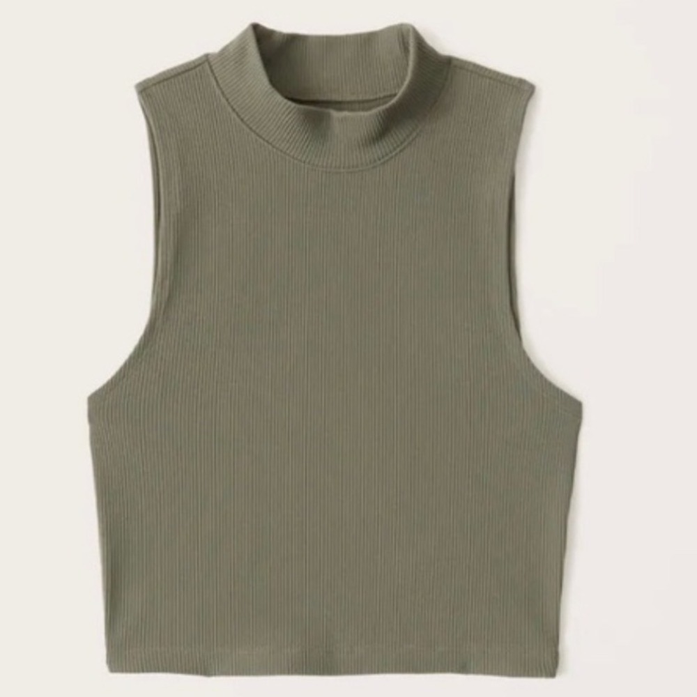 Abercrombie Soft A&F Ribbed Mock Neck Tank Top Olive Green Size Medium